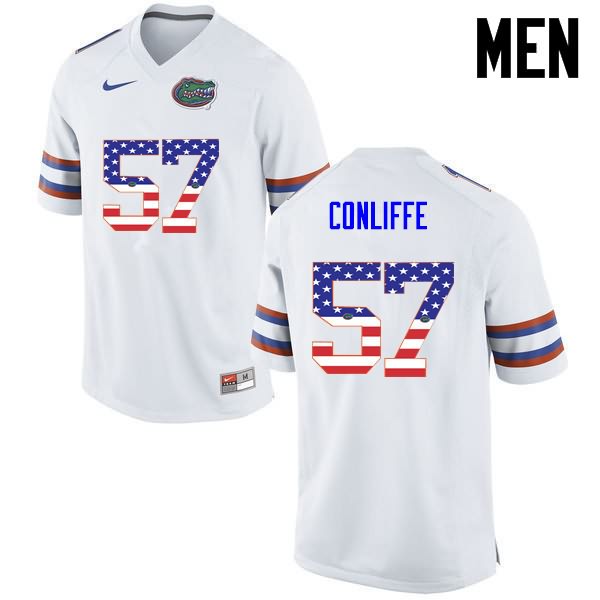 Men's NCAA Florida Gators Elijah Conliffe #57 Stitched Authentic USA Flag Fashion Nike White College Football Jersey HMD7465EY